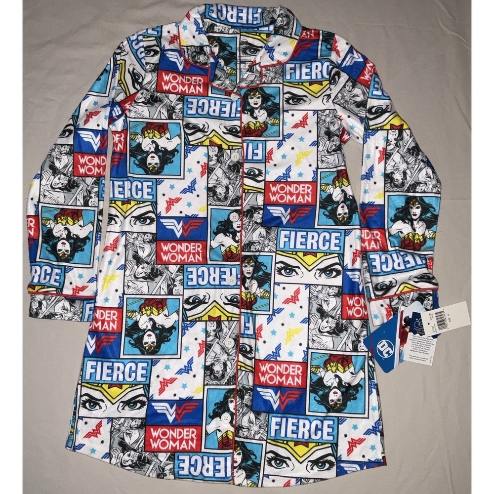 NWT Girls' DC Comics Wonder Woman Flannel Pajamas Night Shirt Flame Resistant 12